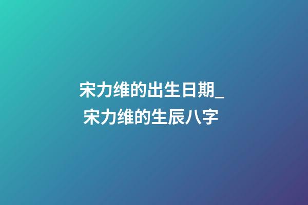 宋力维的出生日期_  宋力维的生辰八字